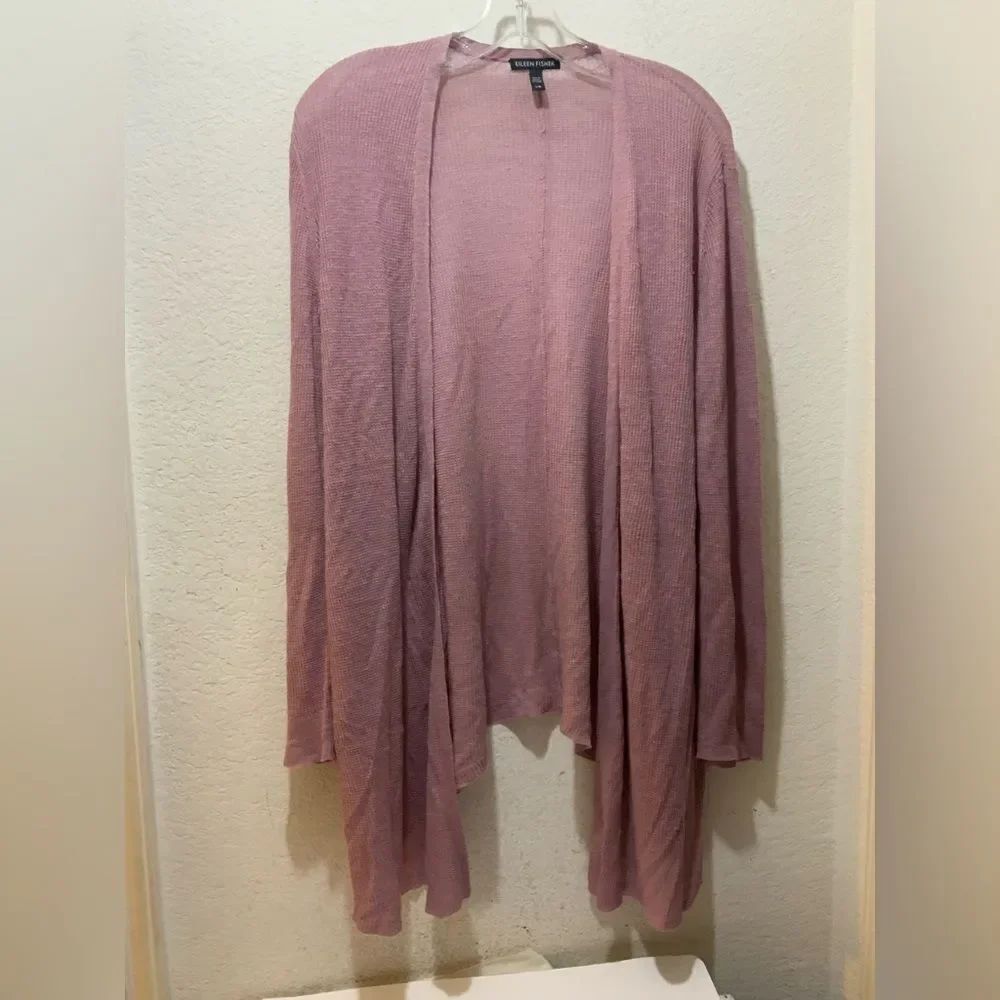 Eileen Fisher Organic Linen light Pink and tencel Open Front Cardigan Large